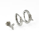 3 Pairs Flower Zirconia Hoop & Stud Earrings Set Sterling Silver 18k Gold Plated / Platinum Plated