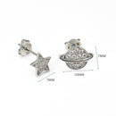Cute Planet and Star Zirconia Stud Earrings Sterling Silver 18k Gold Plated / Platinum Plated