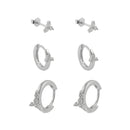 3 Pairs Flower Zirconia Hoop & Stud Earrings Set Sterling Silver 18k Gold Plated / Platinum Plated
