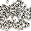 500 x Zinc Alloy Antique Silver Plated Round Ridged Beads 4x3mm