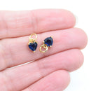 2 x Brass Micro Pave Jet Cubic Zirconia Heart Charm 8.5x7x3.5mm - 18K Gold Plated