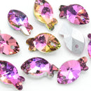 20 x Faceted Glass Fish Pendants Silver Plated 17mm - Pink / Green