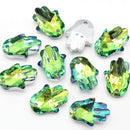 10 x Faceted Glass Hamsa Pendants Silver Plated 18mm - Green / Blue