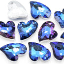 20 x Faceted Glass Heart Pendants Silver Plated 14x12mm - Blue / Purple