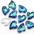 20 x Faceted Glass Heart Pendants Silver Plated 14x12mm - Green / Blue