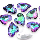 20 x Faceted Glass Heart Pendants Silver Plated 14x12mm - Green / Purple