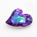 20 x Faceted Glass Heart Pendants Silver Plated 14x12mm - Green / Purple