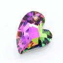 20 x Faceted Glass Heart Pendants Silver Plated 14x12mm - Pink / Green