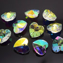 STAR BEADS: 10 x Faceted Glass Heart Pendants 14mm - Clear AB - Pendants