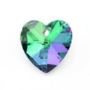 10 x Faceted Glass Heart Pendants Silver Plated 14mm - Green / Purple