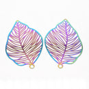 10 x Ion Multi Plated Stainless Steel Pendants Filigree Leaf - 37x25mm