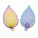 10 x Ion Multi Plated Stainless Steel Pendants Filigree Leaf - 52x24mm