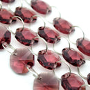 STAR BEADS: 1 Metre Octagon Glass Bead Chain 14mm Amethyst - Silver Rings - Octagon Glass Beads