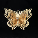 2 x Filigree GP Pendants With Rhinestones - Butterfly 24x30x7mm