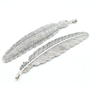 20 x Zinc Alloy Antique Silver Plated Feather Pendants 105x22mm