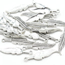 20 x Zinc Alloy Antique Silver Plated Feather Pendants 34x8x2mm