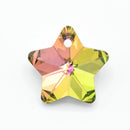10 x Faceted Glass Star Pendants Silver Plated 14mm - Pink / Green