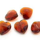 STAR BEADS: 10 x Faceted Glass Heart Beads 14mm - Amber - Heart Beads