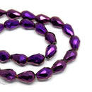 STAR BEADS: METALLIC PURPLE FACETED TEARDROP GLASS BEADS - PICK SIZE - Teardrop Beads